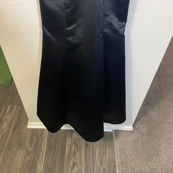 Jessica McClintock Gunne Sax VTG Formal Black Satin Dress White Bow & Straps 3/4 - Picture 6 of 16